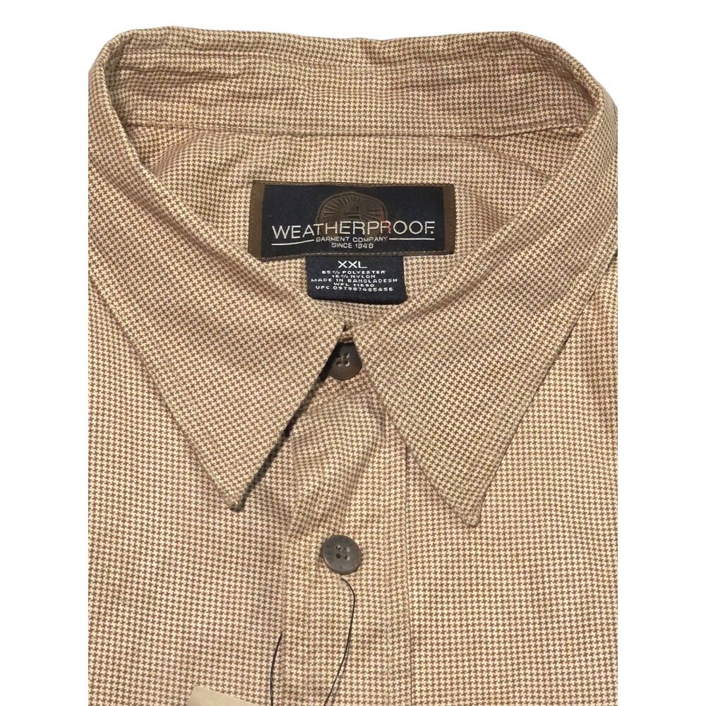 ​Weatherproof Mens XXL Houndstooth Shirt Brown Tech Nylon Shacket GrandpaCore...
